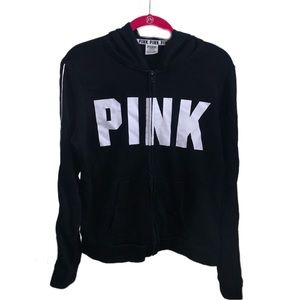 Pink Victoria's Secret large black fleece full zip hoodie button up sleeves
